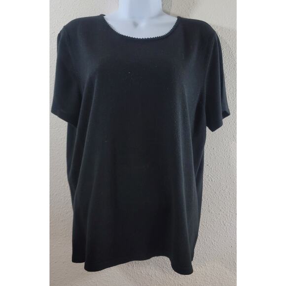 Judith Hart Black Small Beaded Round Neck Top XL Lightweight Soft Short Sleeves - Picture 1 of 7